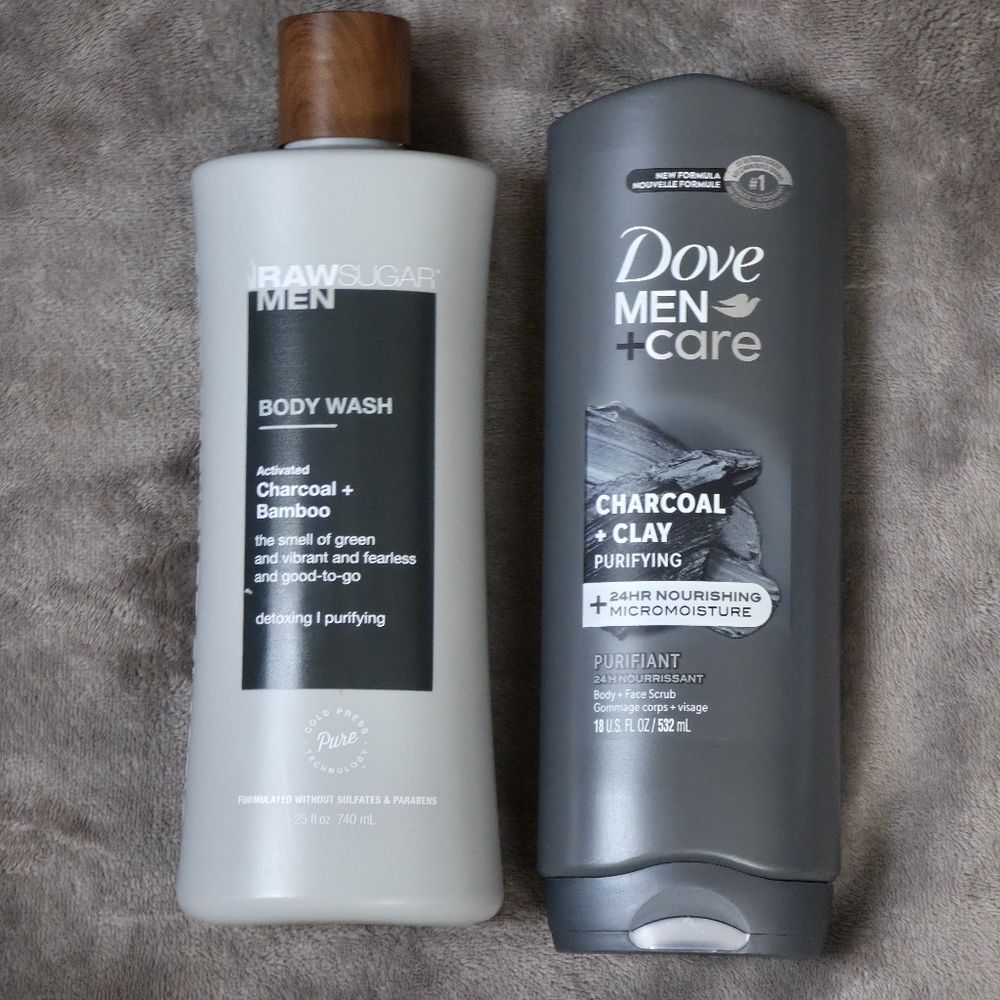 Raw Sugar & Dove Men+Care Charcoal + Clay Body Wash